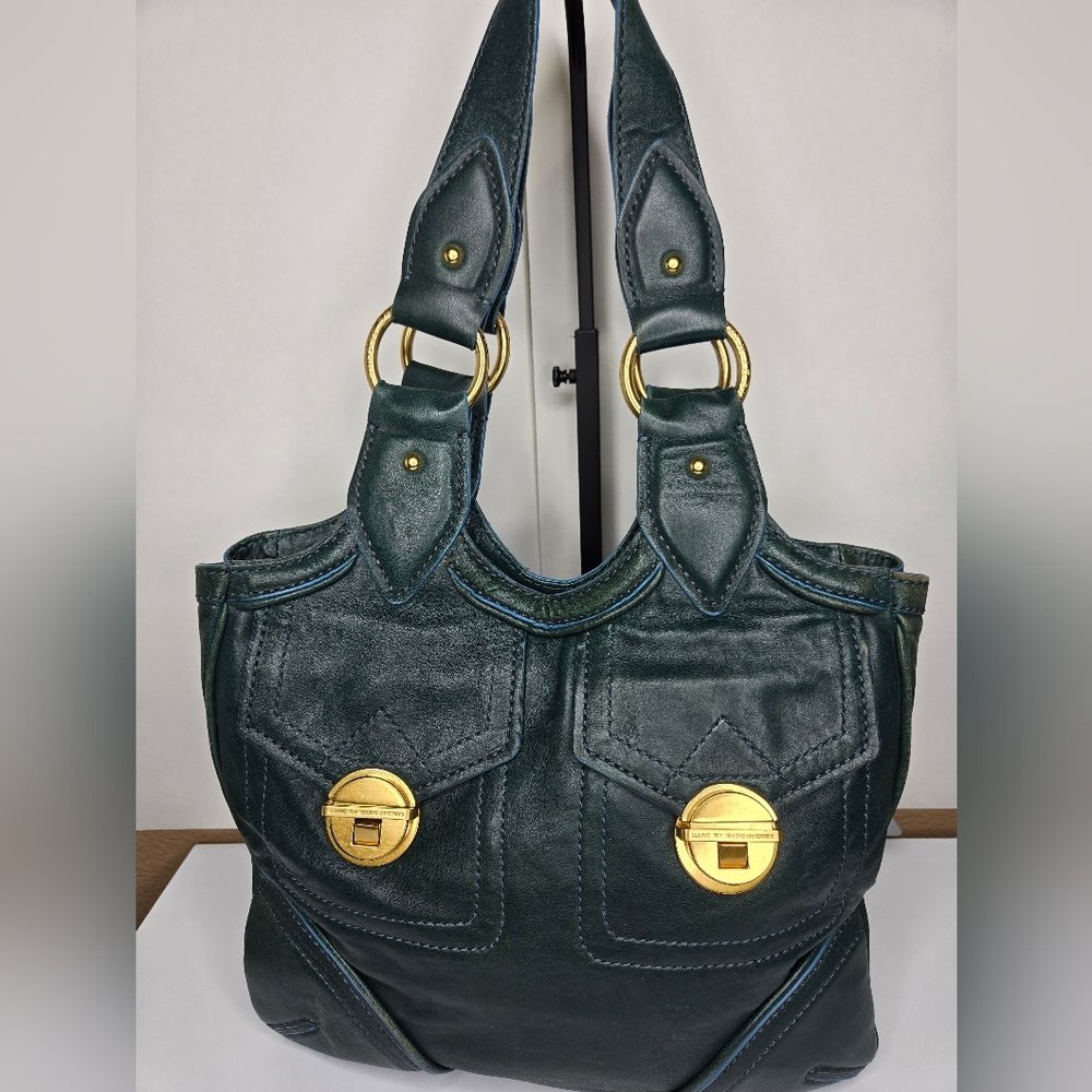 Marc Jacobs Elegant Green Leather Tote Bag